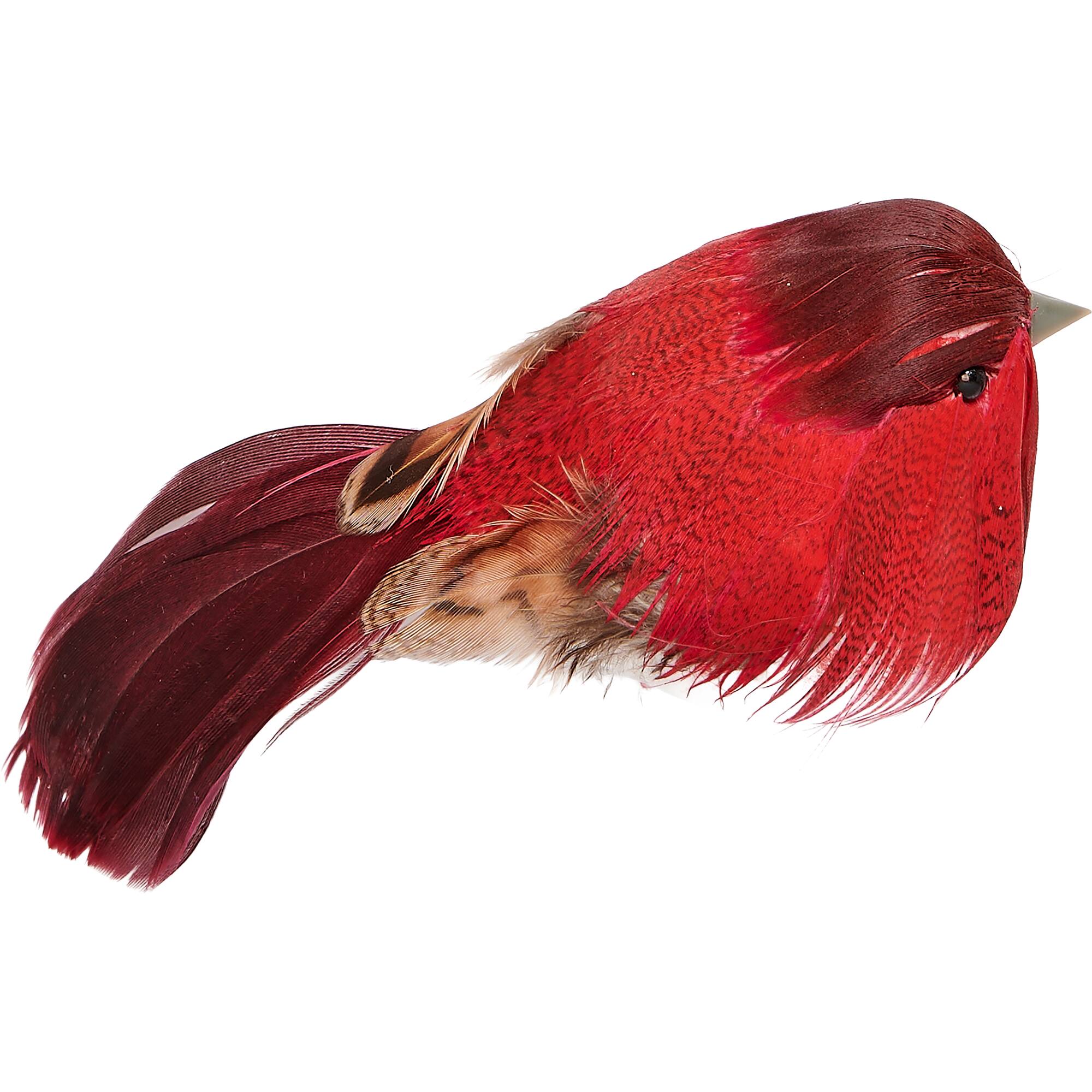 4.5" Red Feathered Bird with Metal Clips, 6ct.